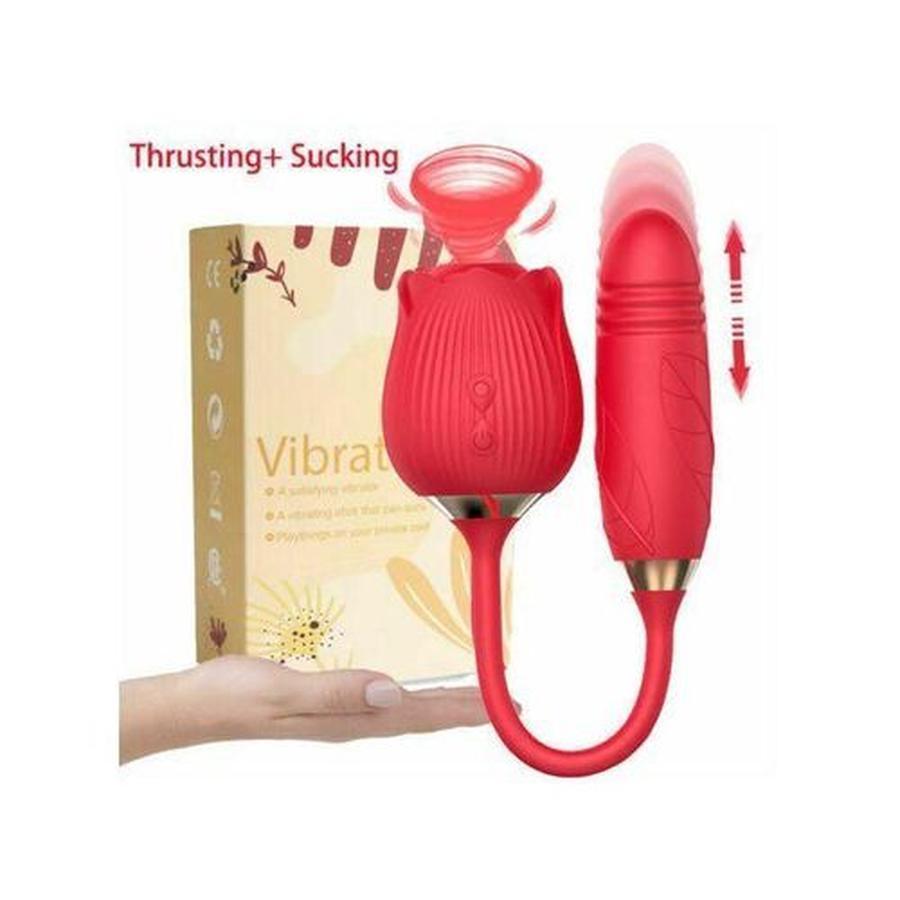 Clit Sucking Vibrator DUAL Stimulator Dildo Sex Toy Clitoris NIPPLE SUCKER Thrusting Dildo - Women